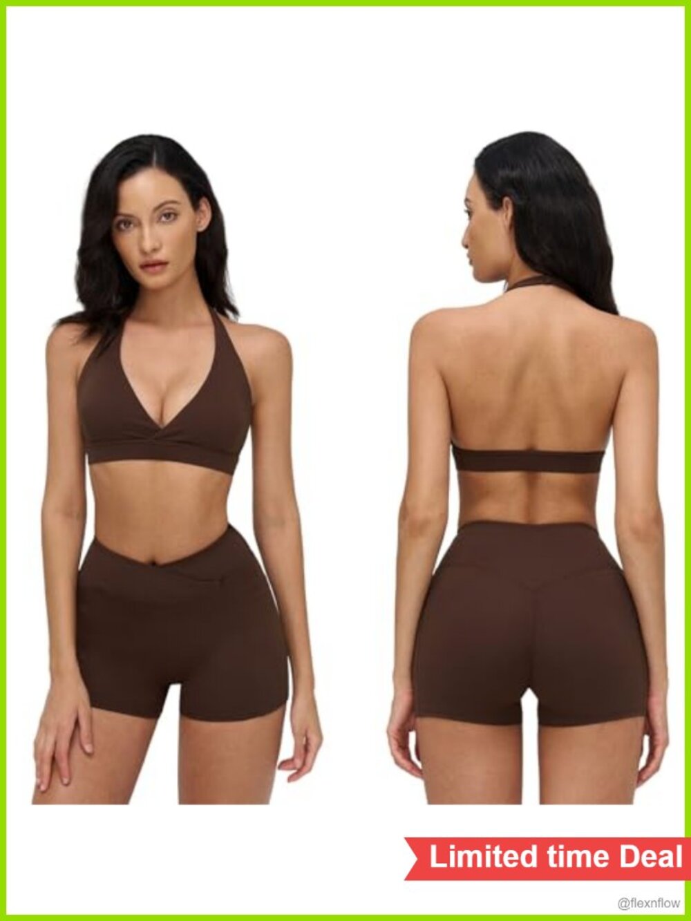 Women's 2 Piece Workout Set Halter Sports Bra & High Waist Cross-Over Shorts